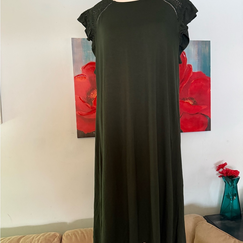 New W/ Tags Loft Plus 16 XL Dress Army Green Dress Eyelet Sleeves Flowy Comfort